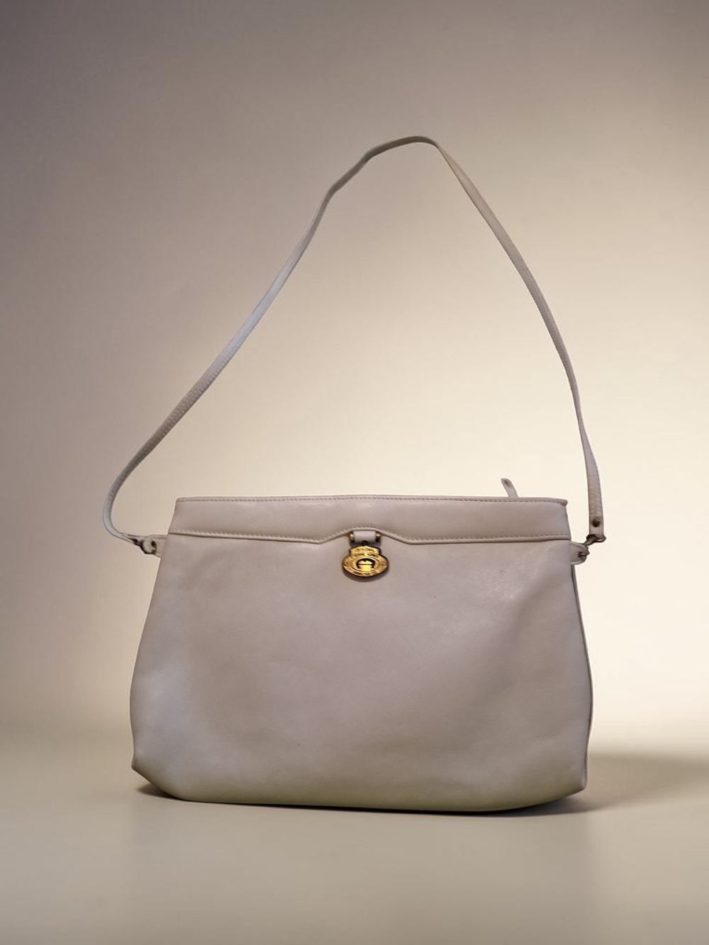 Vintage Etienne Aigner Cream Shoulder Bag with Gold Hardware